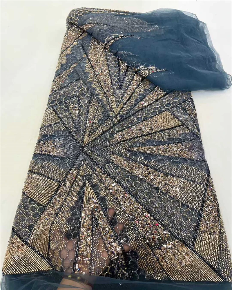 

Luxury African Beaded Lace Fabric Newest Nigerian French Sequin Tulle Lace Fabric for Party Dress Sewing