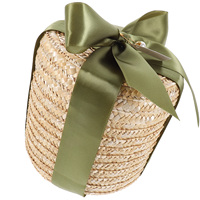 Retro Pastoral Straw Gift Box Woven Seagrass Basket 14cm Round Storage Cover Polyester Vintage Country Style H crafted