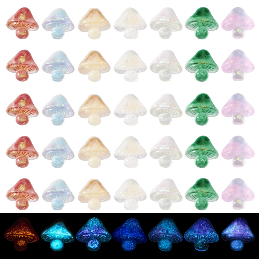 70Pcs Cute Mini Mushroom Luminous Resin Flatback Cabochons Ornament DIY Jewelry Making Hairwear Accessories