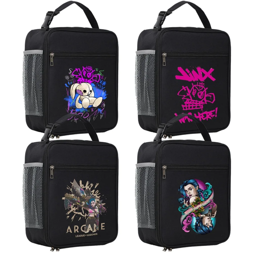 Arcane League of Legends Lunch Bag Cartoon Bento Bag Food Insulation Tote Anime Cute Handbags Casual Accessories Christmas Gifts