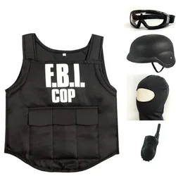 Kinderen Fbi Swat Kostuums Cosplay Kleding Halloween Kerst Carnaval Verjaardagscadeau Mini Kogelvrij Vest Helm Swat Pak