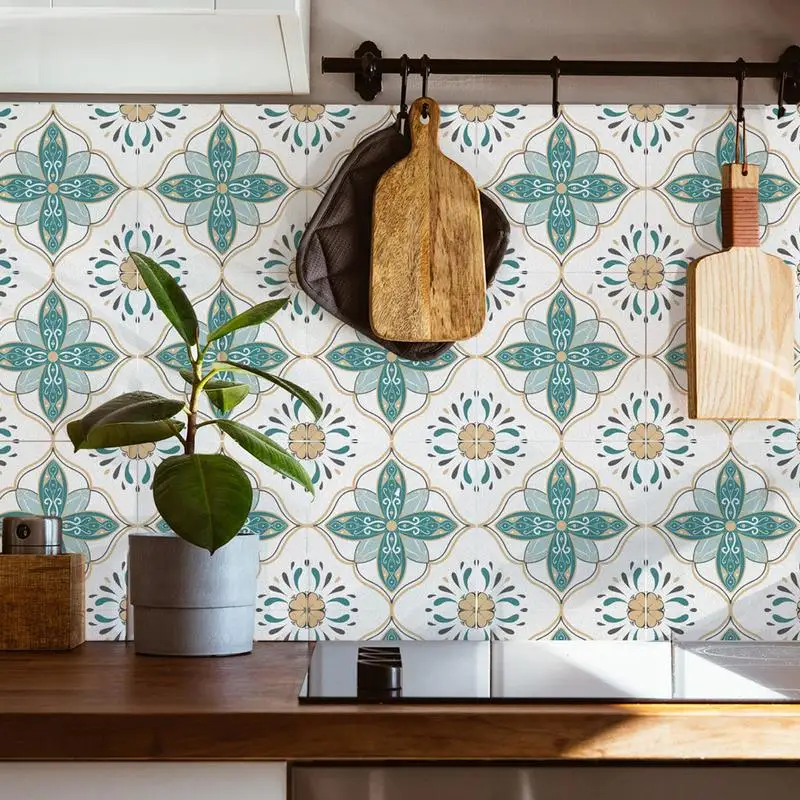 Tile Stickers Set Retro Multifunctional Tile Decals 10PCS Decorative Ceramic Tiles Stickers Colorful Artistic Tile Decals For