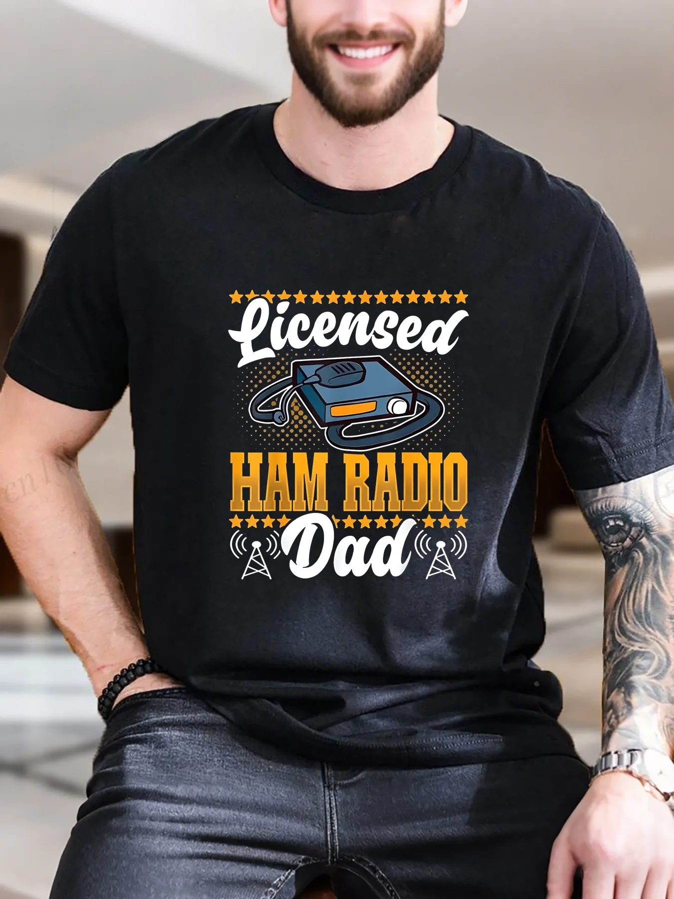 

New Arrival Fashion Men's Printed Short Sleeve T-Shirt Vintage Radio Design 100% Cotton Breathable Tee Casual Streetwear for Summer