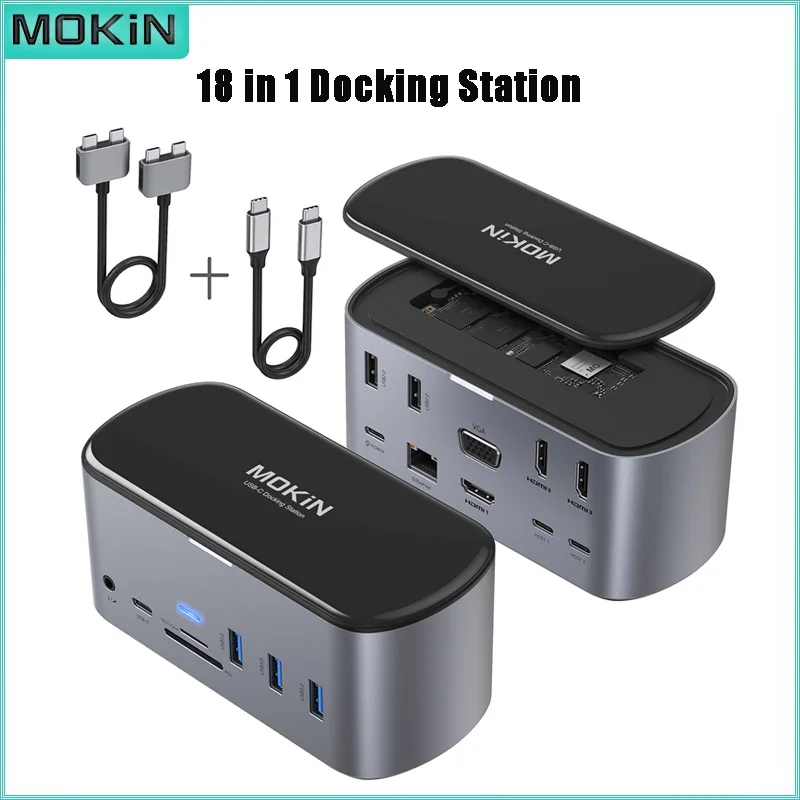 MOKiN 18 in 1 Docking Station USB C HDMI USB 3.0 Ports PD 100W SD TF Ethernet Thunderbolt 3 Triple Monitors for Macbook Air