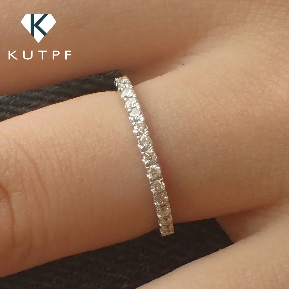 1.5 มม.Micro Pave Eternity Band ทั้งหมด Moissanite แหวนเพชร 925 เงินสเตอร์ลิงชุบ 18k Gold Half Eternity แหวนผู้หญิง