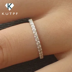 1.5mm Micro Pave Eternity Band All Moissanite Diamond Rings 925 Sterling Silver Plated 18k Gold Half Eternity Ring for Women