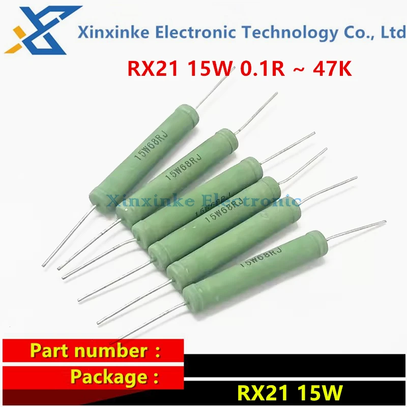 5PCS RX21 15W Wire Wound 0.1R~47K Resistance 1R 10R 100R 1K 10K 12K 15K 20R 22R 24R 27R 33R 36R Resistor RX21-15W 1 10 100 ohms