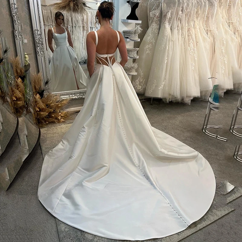 

Sleeveless Wedding Prom Dress Pleats Ruching Formal Dresses High Split Cocktail Dress Evening Gown Brush Train