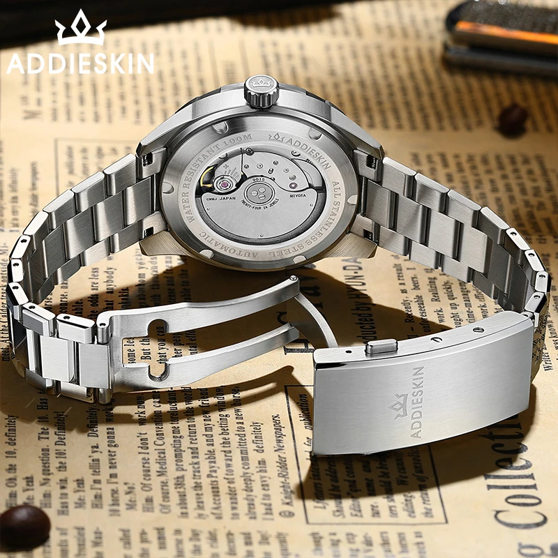 ADDIESKIN Luxus Männer Mechanische Uhr Automatische 9015 Bewegung Saphirglas 316L Edelstahl Armband 100 m Wasserdicht