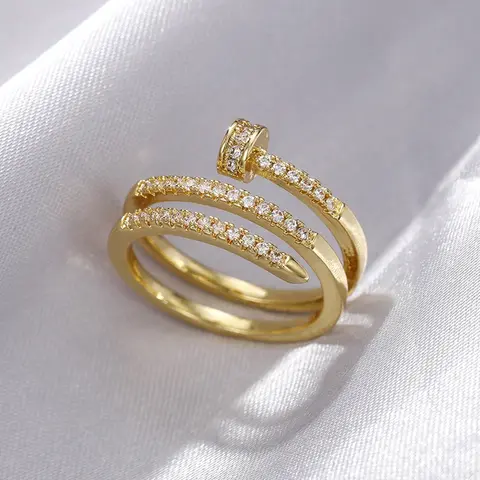 Zircon Multilayer Adjustable Rings For Women Delicate Jewelry Gold Color Wedding Crystal Nail Rings