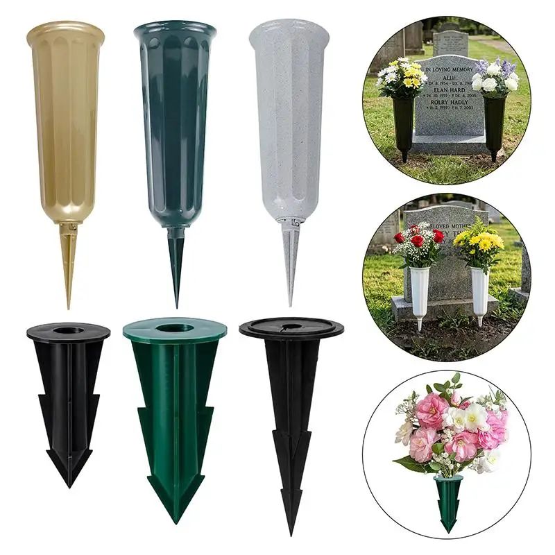 1/2Pcs Cemetery Vase With Spikes Plastic Floral Vase Holder For Gravestone Grave Yard Ground Outdoor Flower Marker Decorations