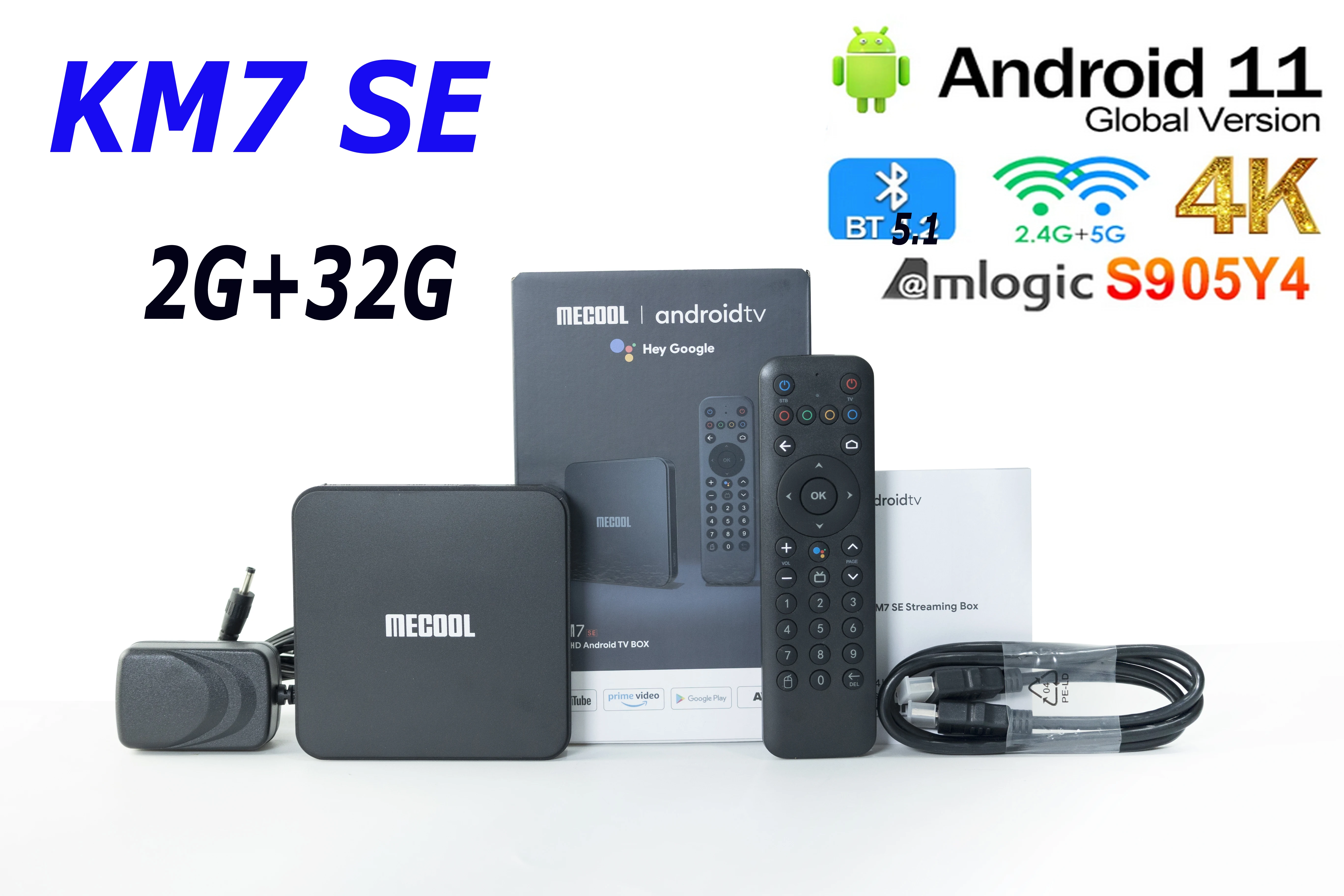 MECOOL TV Box KM7 SE 2GB DDR4 32GB Android 11 Gogle Certified 4K Amlogic S905Y4 HDR10 2.4G/5G WIFI Prefix VS KICKPI KP1 km2