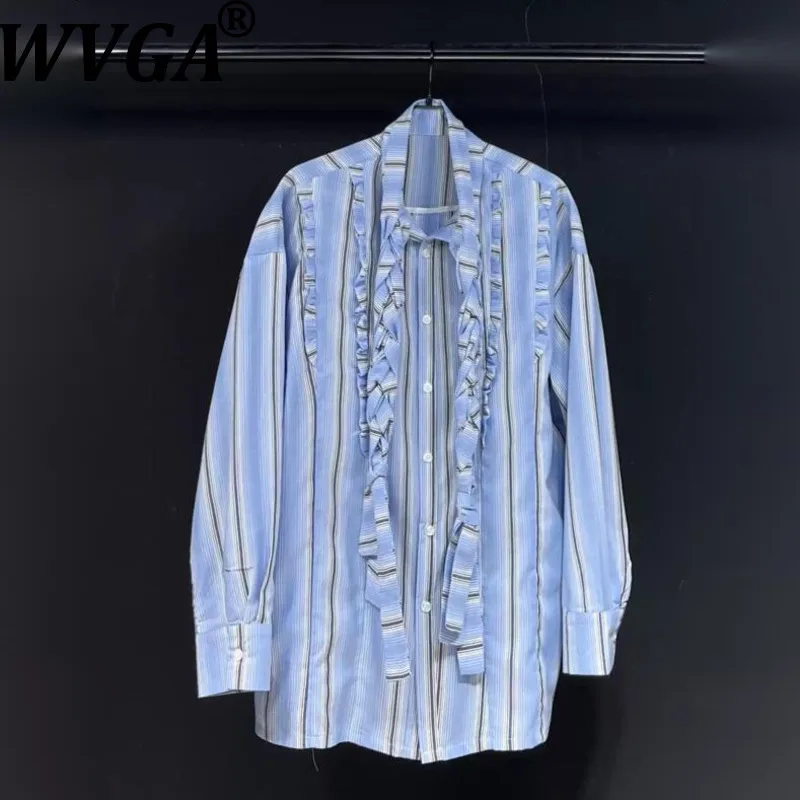 

WVGA Spring Autumn New Man High Street Striped Trendy Design Long Sleeve Shirt Niche Chic Casual Turn-Down Collar Top Ins W12367