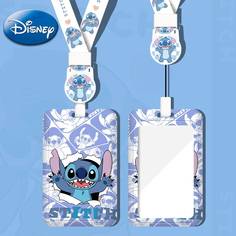 

Disney Stitch Angel Telescoping Card Holder Cartoon Figure Student ID Credit Card Cover Pass Lanyard Keychain Accessories Gifts