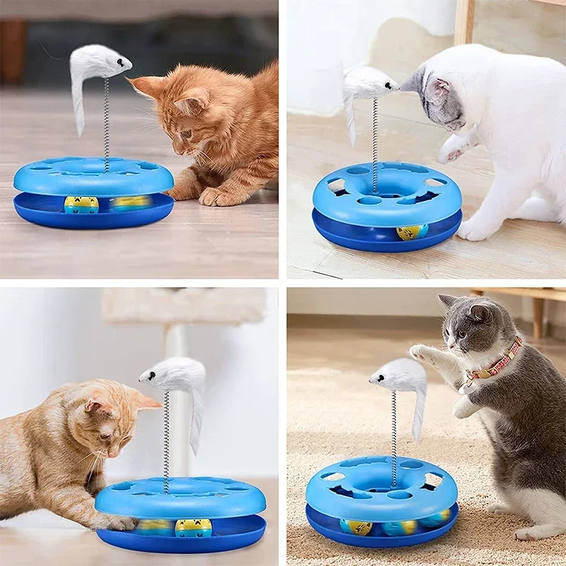 Interactive Funny Cat Toys Roller Tracks with Catnip Spring Exercise Balls Teaser Mouse - Indoor Kitten Pet Toy