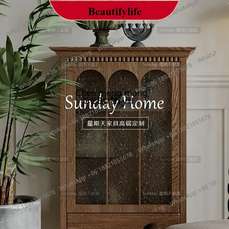 G153  S Light luxury entrance cabinet, old wooden retro bucket cabinet, all solid wood wabi-sabi wind locker