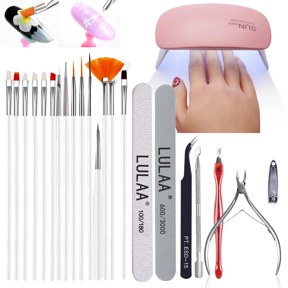 

HALAIMAN Multiple Nail Art Brush Set Drawing Carving Dotting Tools Nail Pen Liner Acrylic Gel Polish Manicure With Uv Leds Lamp