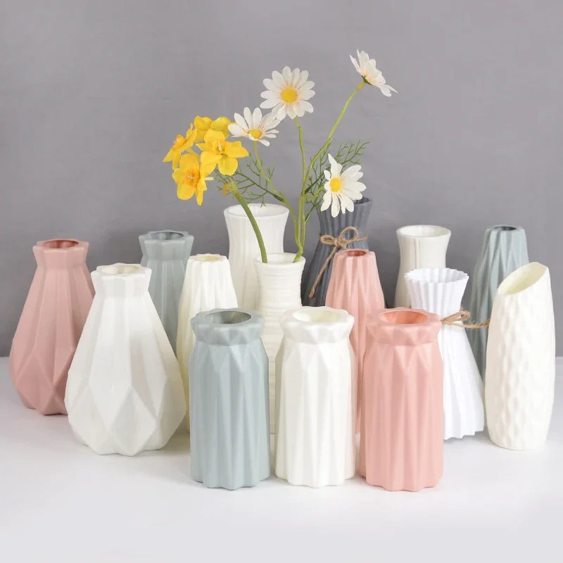 Nordic Flower Vase Imitation Ceramic Plastic Flower Vase Pot Home Living Room Desktop Decoration Wedding Birthday Decoration