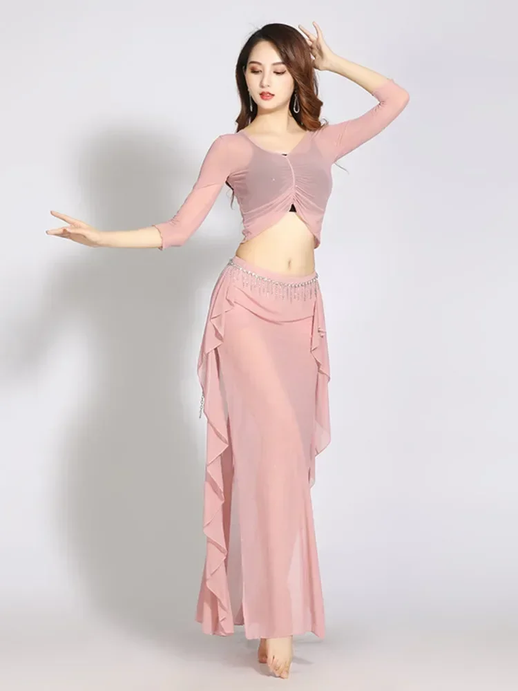 Solid Color Bellydance Costume Professional Arab Dance Clothes Woman Latin Split Halloween Adult Jazz Drawstring Urban Suit