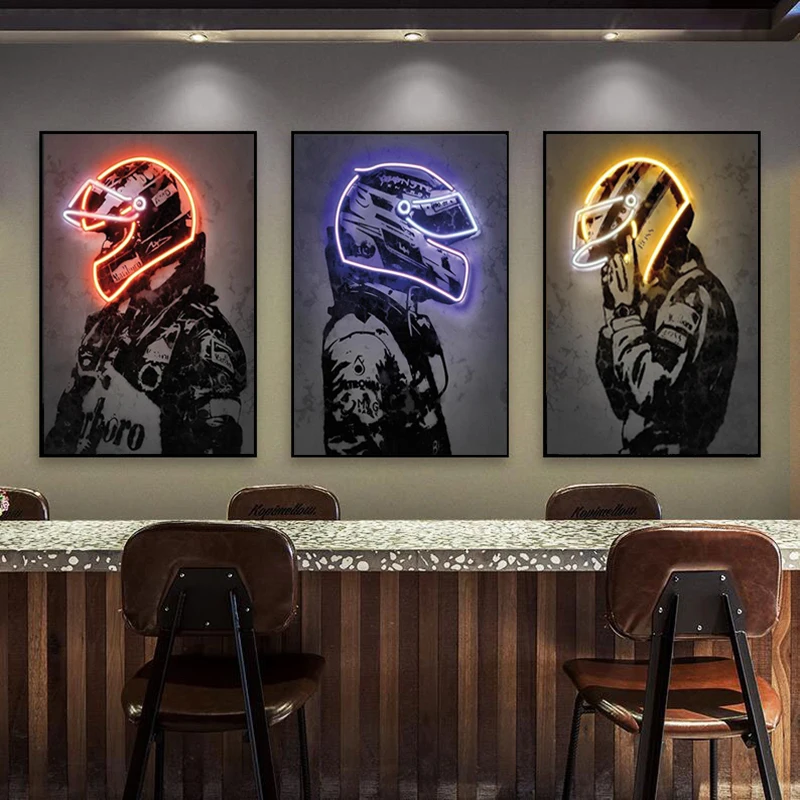 Neon Effects Motorcycle Racer Canvas Painting Poster Print Vintage Fashion Wall Art Motorcycle Enthusiast Home Decor Gift