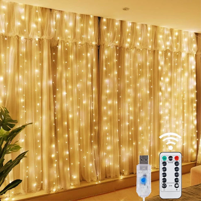 Światła świąteczne LED Fairy String Curtain Lights 8 Mode Remote USB Festoon Christmas Decor For Home Holiday New Year Lamp