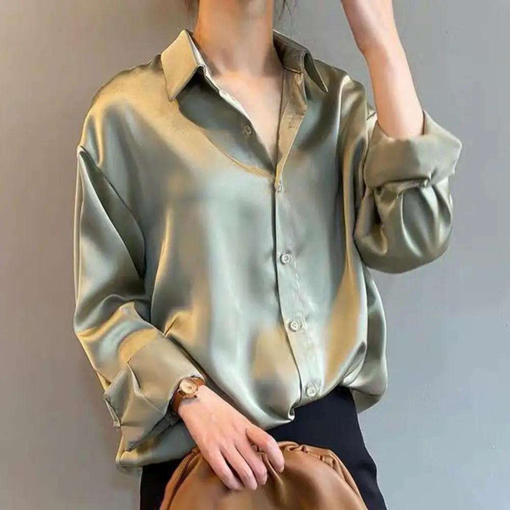 Autumn Fashion Button Up Satin Silk Shirt Spring Vintage Blouse Women White Lady Long Sleeves Female Loose Street Shirts