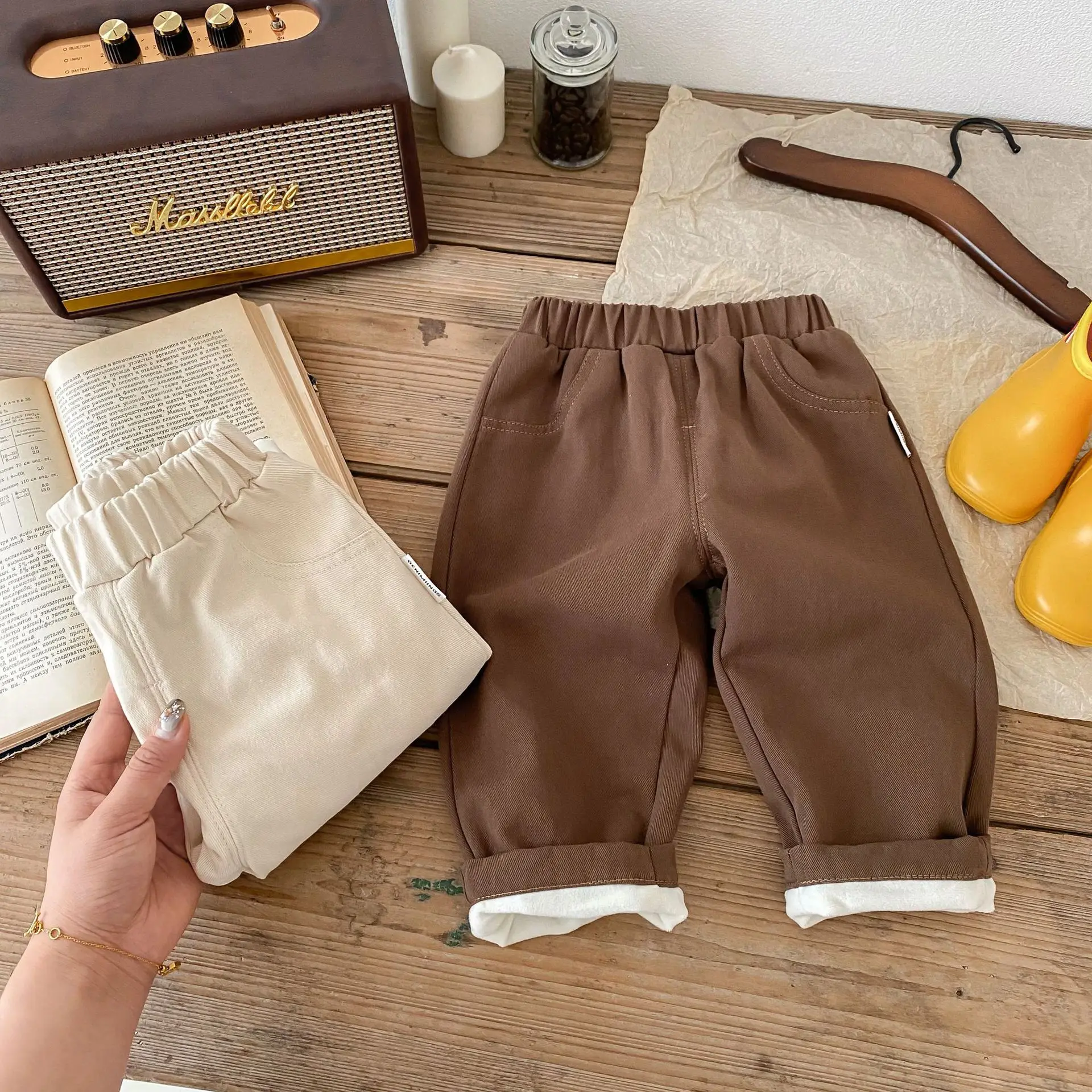 0-5Y طفل الفتيات الفتيان الصوف مبطن السراويل الكورية 2025 الشتاء الاطفال القطن مطاطا الدافئة ارتداء اليومي الرضع بناطيل أطفال الملابس #1