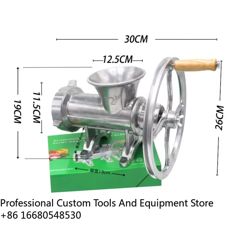 GHKzx 32# Silver Sustainable Metal Household Manual 2-in-1 Meat Grinder Sausage Stuffer Hand Crank Soybean Paste Grinder