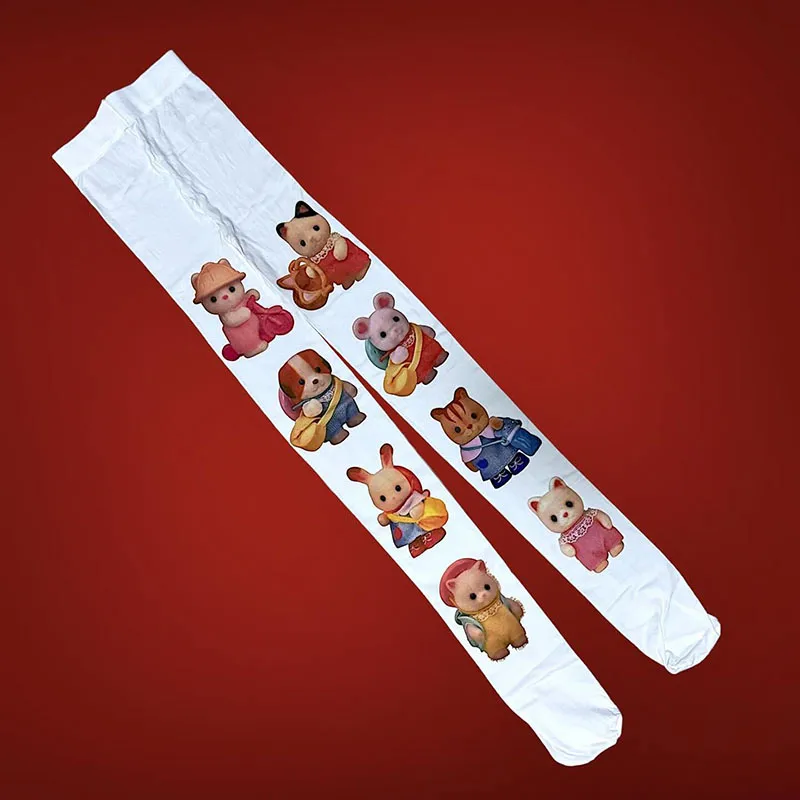 الكرتون المطبوعة الحشرات جوارب طويلة النساء جوارب لطيف تصميم الأزياء القطن الأبيض جوارب طويلة جوارب الراحة #5