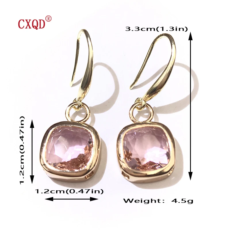 Trendy Exquisite Transparent Multicolor Square Glass Drop Earrings for Women Fashion Jewelry Gold Color Wedding Party Gift