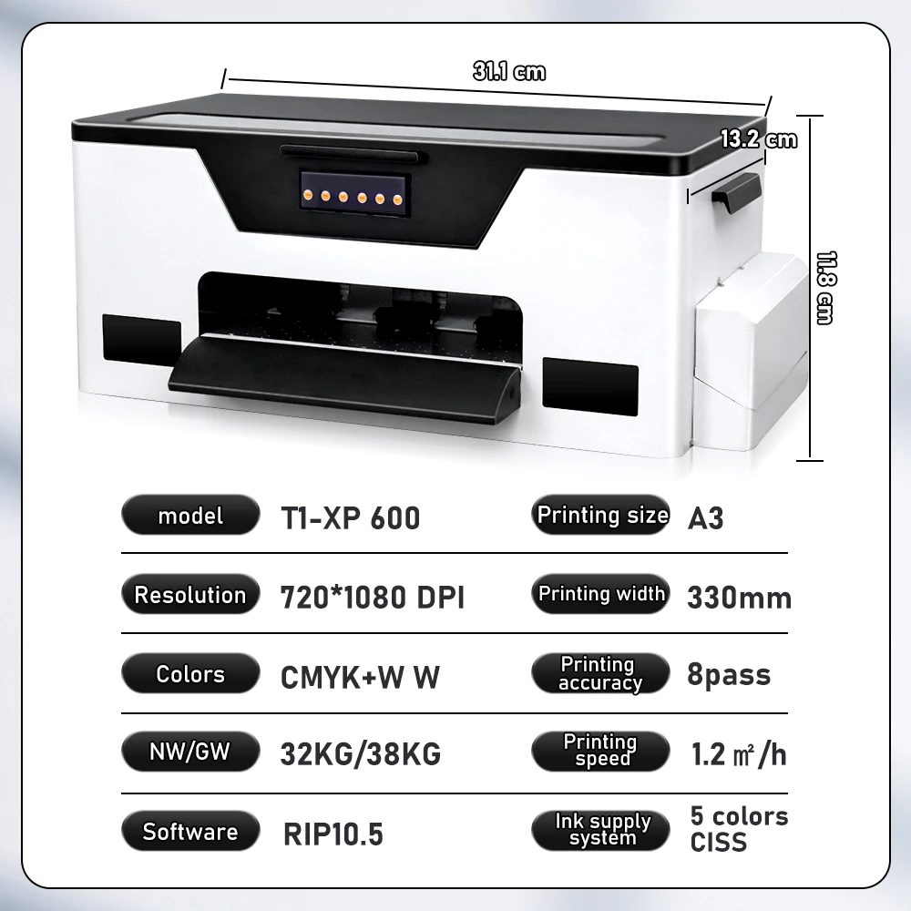 A3 DTF Printer with Powder Shaking Machine XP600 DTF Transfer Printer A3 DTF T-shirt Print Machine for Clothes 30CM DTF Printer