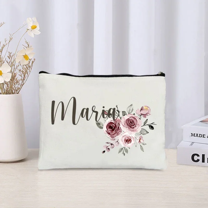 Custom Name Makeup Bag For Wedding Bridesmaid Gift Women Travel Cosmetic Organizer Ladies Handbag Canvas Wash Bag Pencil Case