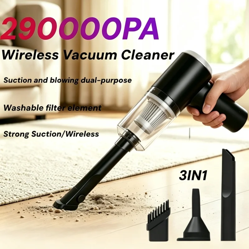Car Vacuum Cleaner 290000 Pa 4 In1 Strong Suction Powerful Clean Machine Wireless Blowing Portable Vacuum Cleaner Household