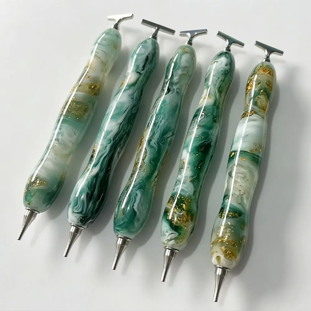 New Marble Green Gold Foil Diamond Painting Pen Resin Thread Point Drill Pen Stainess Steel Pen Tip Diamond Embroidery Tool Acce