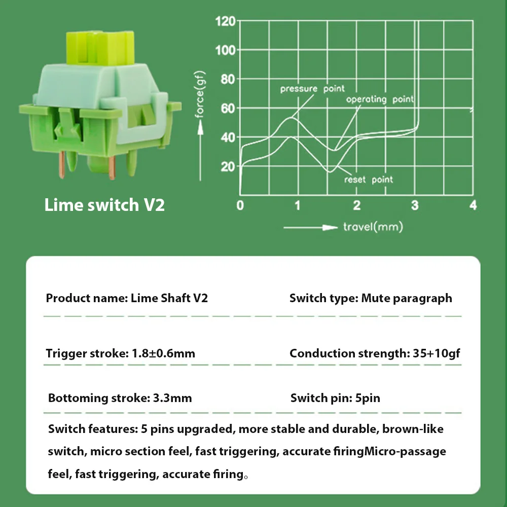 기계식 키보드 스위치 무소음 라임 V2 V3 스위치, 기계식 키보드 선형 촉각 5 핀 단락 축 핫 스왑 DIY