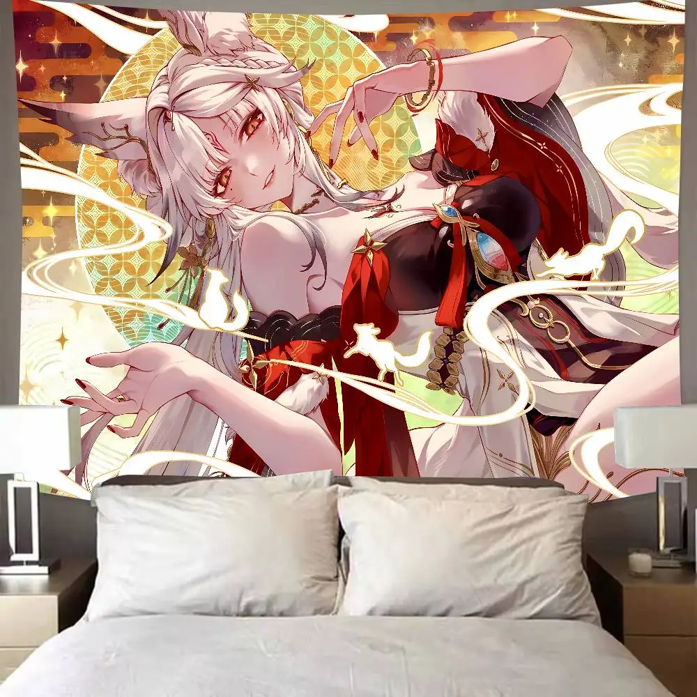 Kawaii Pretty Girl Hsin Wuthering Waves Tapestry Decoration Bedroom Dormitory Background Cloth Holiday Home Living Room Decor