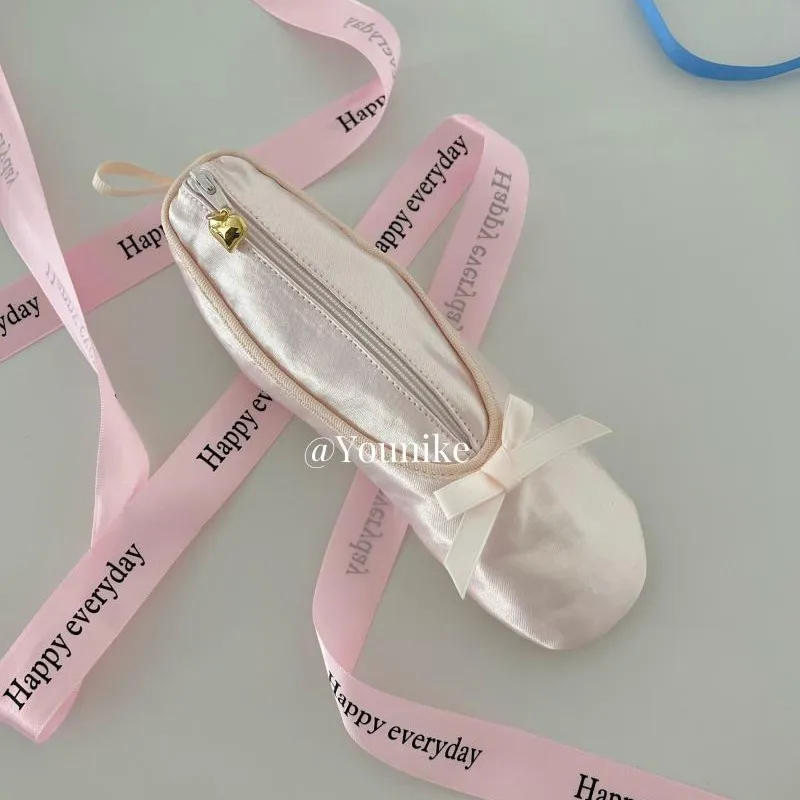 Borsa per penna per lo Styling delle scarpe da balletto rosa borsa per cosmetici a cuore per ragazza francese dolce borsa per la conservazione della