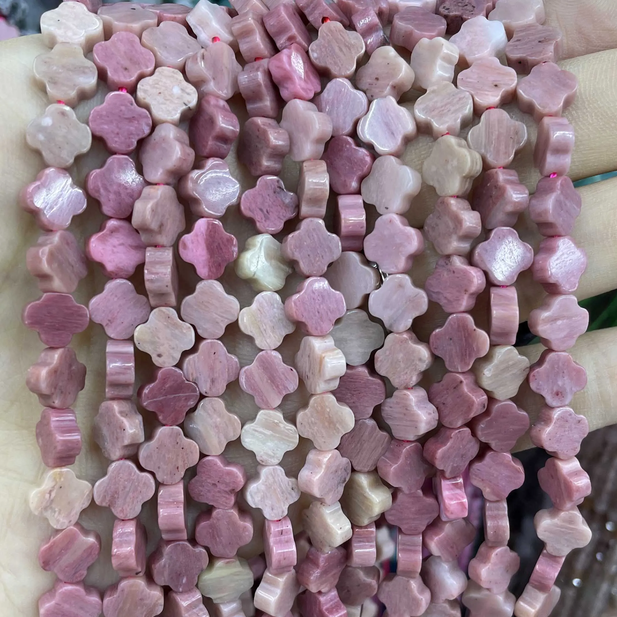 8MM Natural Clover Shape Rhodonite Stone Loose Spacer Beads For Jewelry Making DIY Bracelet Necklace Earrings Accessories