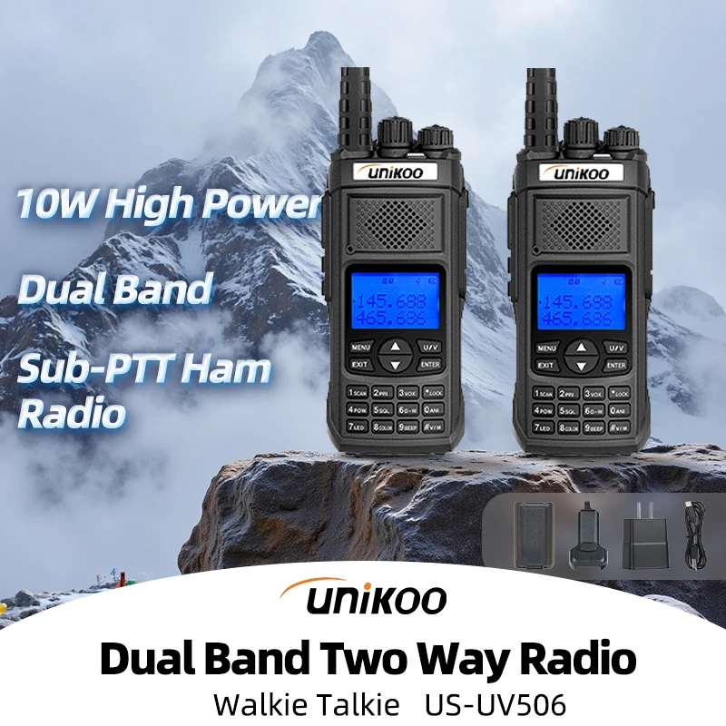 

2 PCS UNIKOO US-UV506 Walkie Talkie 10W Air Band Radio Tyep C Charge UHF VHF DTMF FM Wirless Copy Frequency Two Way Ham Radio