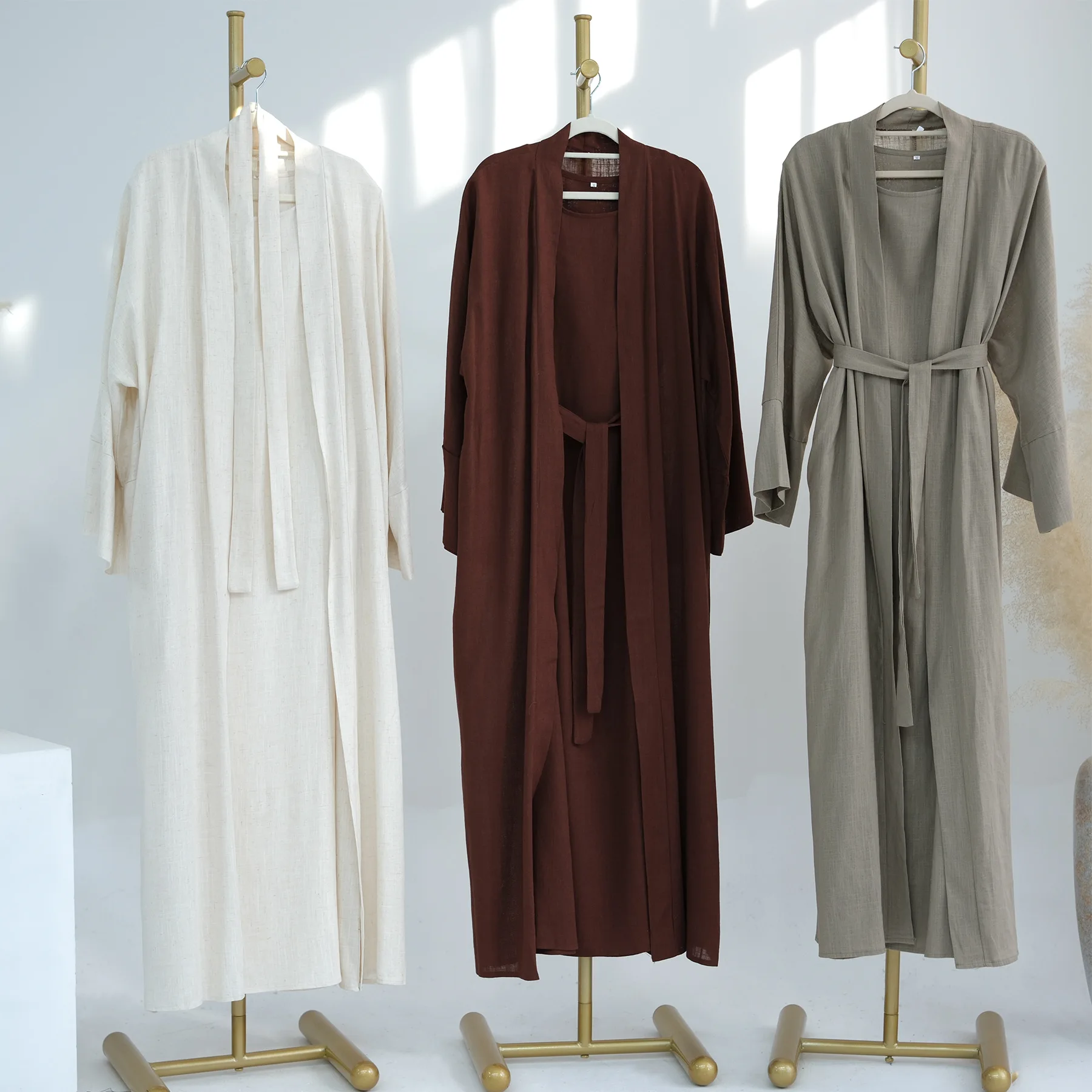 이드 무슬림 여성용 아바야 드레스 세트 2피스 코튼 린넨 아바야 아랍 잘라비야 파티 드레스 카프탄 베스티도스 롱 로브 잘라비야