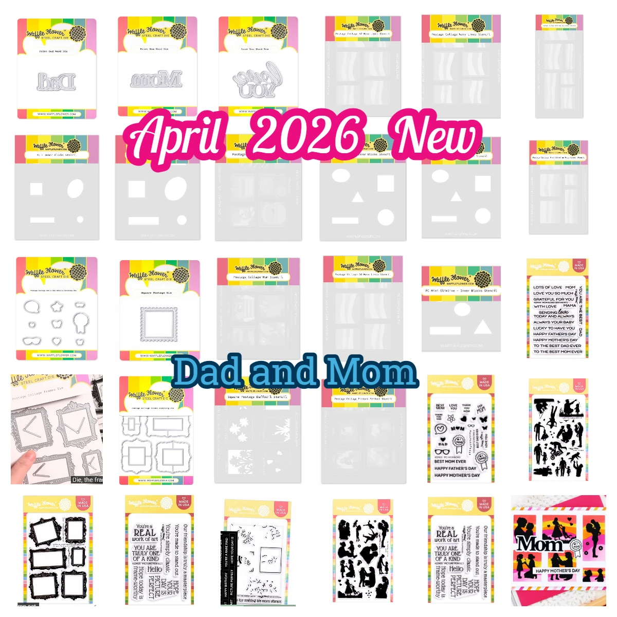 

Waffle Flowers Mom & Dad Sentiments Stamp Wavy Lines Stencil Metal Cutting Dies for DIY Scrapbook Handmade Photo April 2026 New