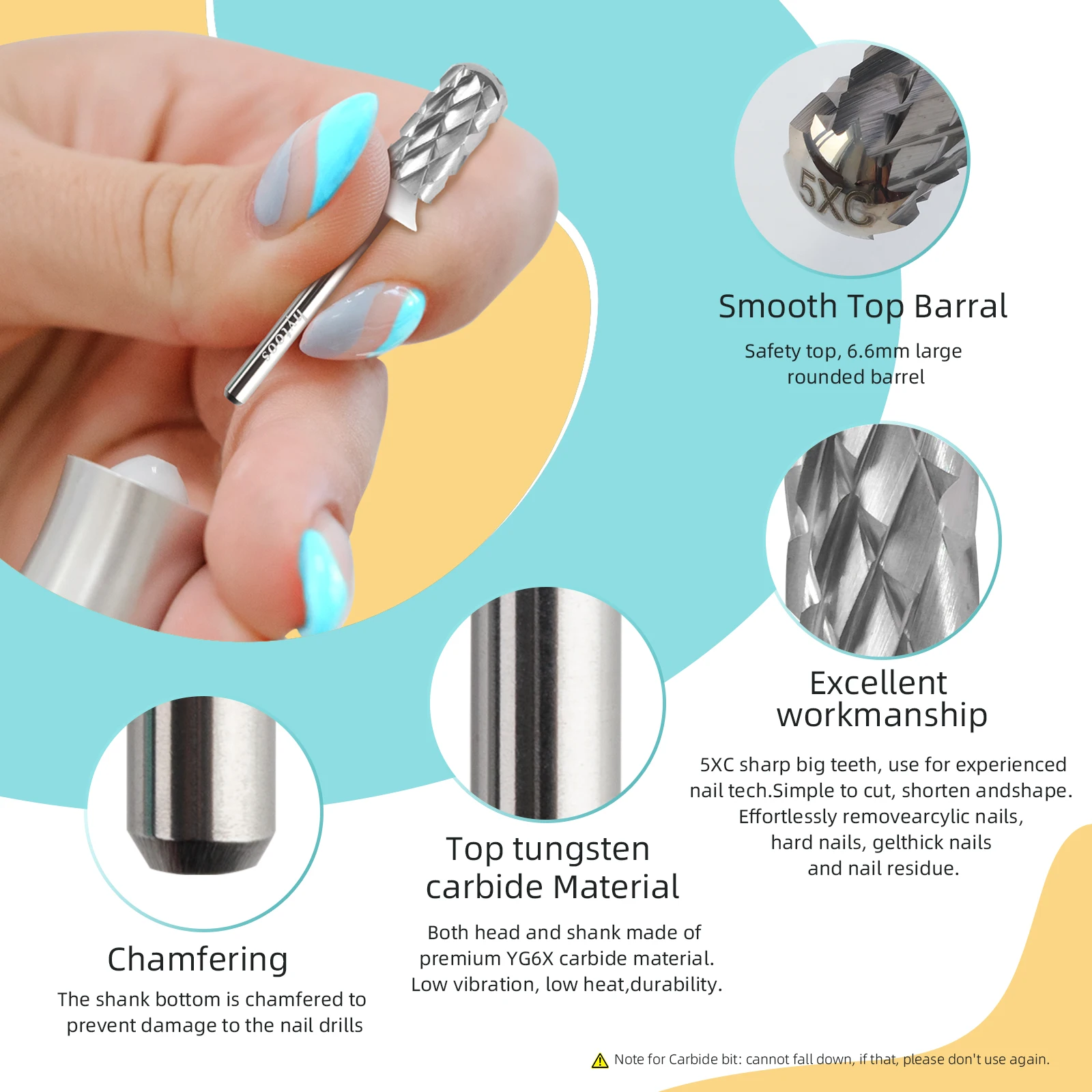 HYTOOS 5XC Sicherheits-Nagelbohrer 3/32 Glatte Oberseite Hartmetall-Maniküre-Bit zum Entfernen von Dickem Gel Bohrer-Zubehör Lieferant – Detail 3