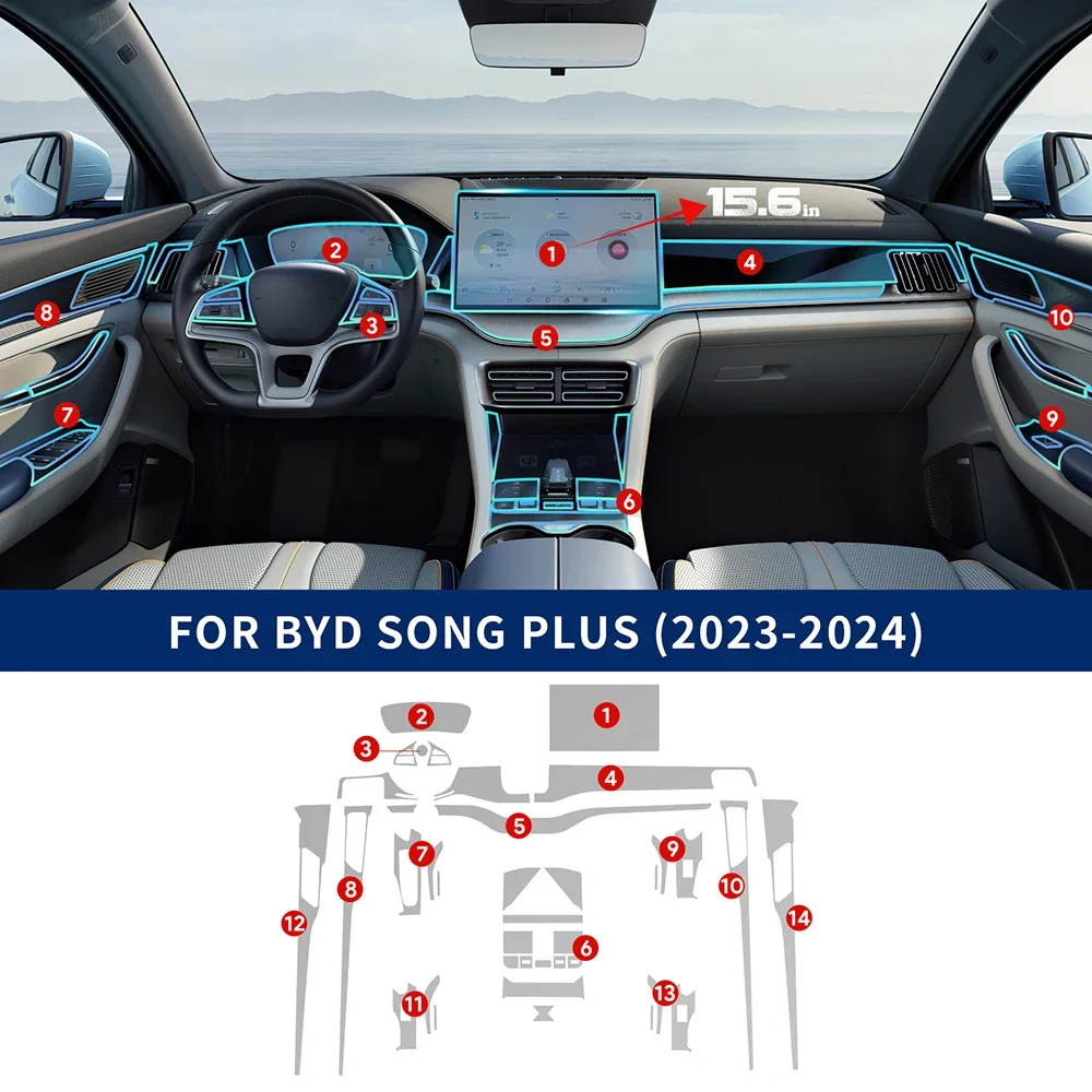 

For BYD Seal U Sealion 6 Song Plus DMI EV 2021-2024 Car Center Console Navigation Screen Instrument TPU Protective Film Interior