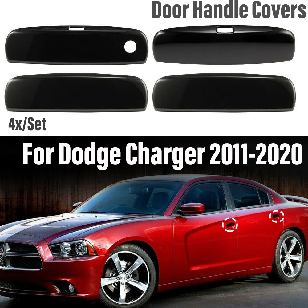 For Dodge Charger 2011-2020 4pcs/set Door Handle Cap Trim Sticker with Hole Cover Decoration Carbon Fiber/Black