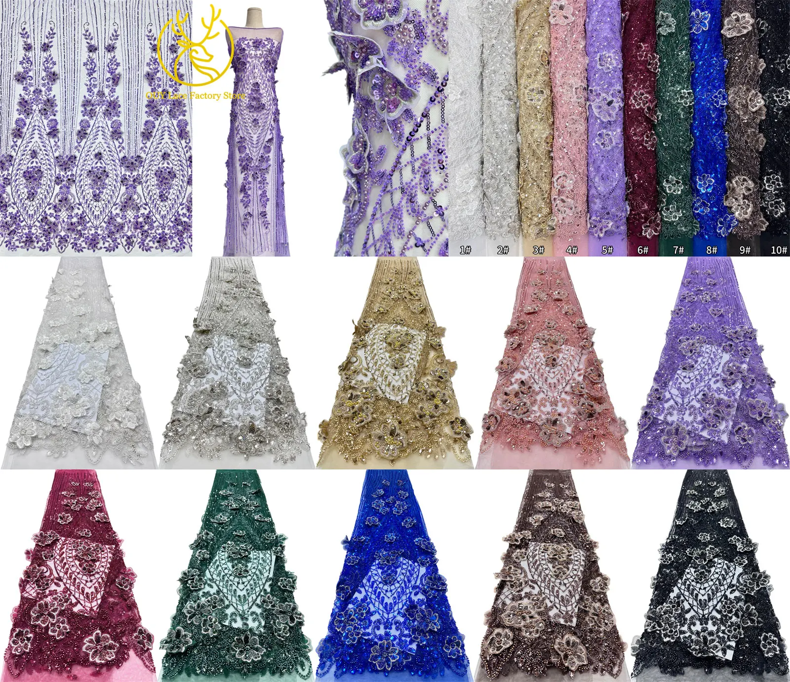 3D-Stickerei Blumen Französische Pailletten Perlenbesetzter Spitzenstoff aus Polyester 2026 Hochwertiger Afrikanischer Spitzenstoff für Hochzeitsfeiern Tüll 5 – Detail 33