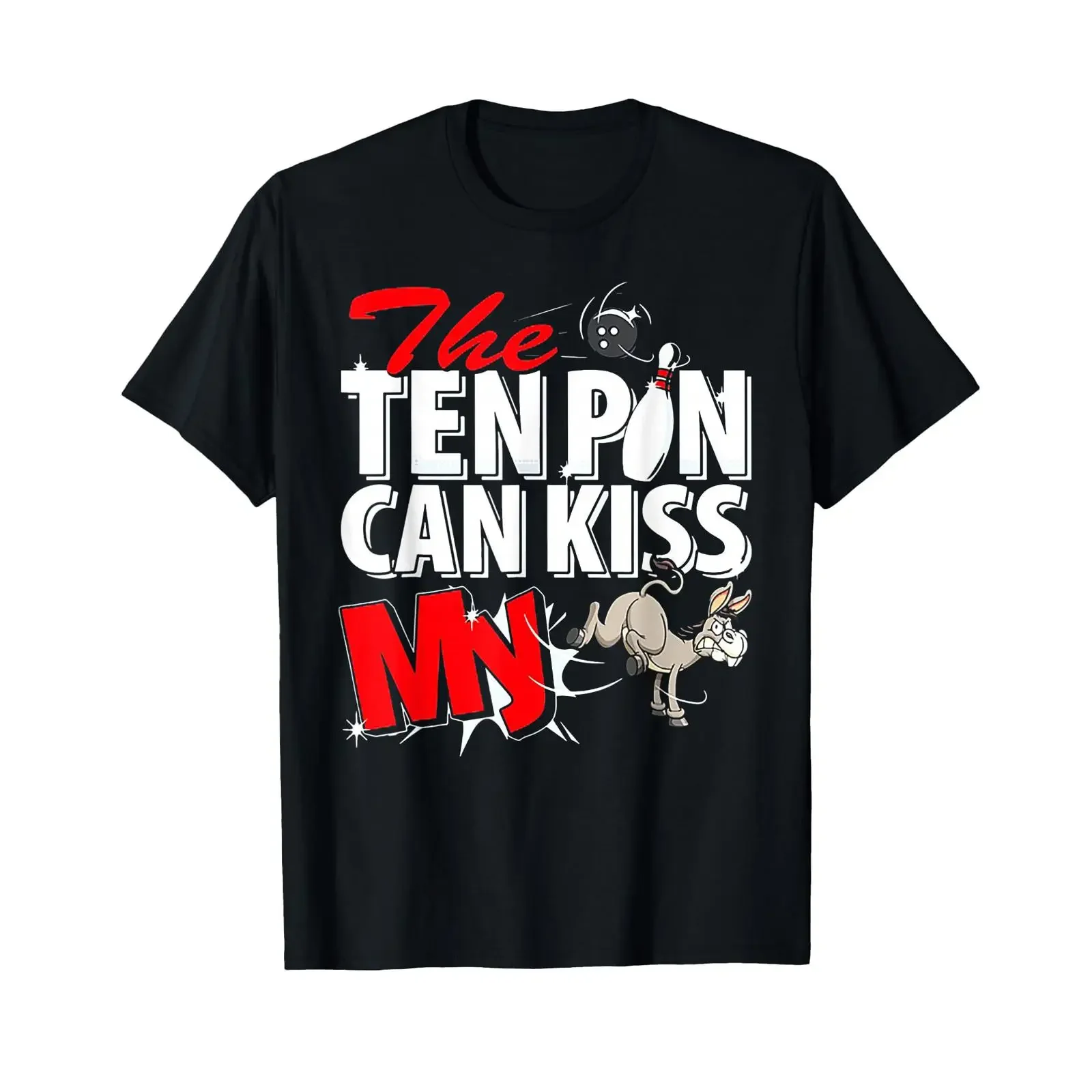 The Ten Pin Can Kiss My Butt Donkey Bowling T Shirt vintage Washed Casual Breathable Versatile Top For Everyday Wear Unisex