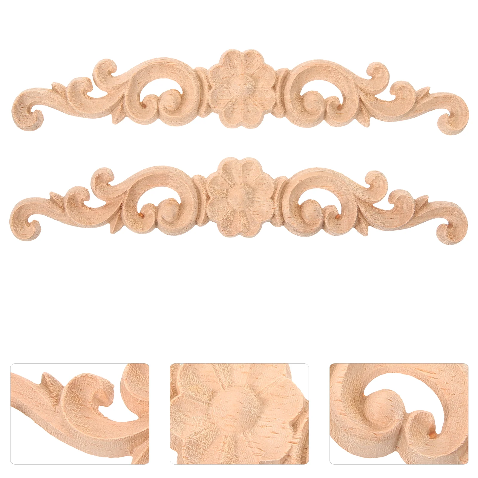 2 Pcs Carved Onlay Unpainted Frames Decoration Applique Decorations Wood Furniture