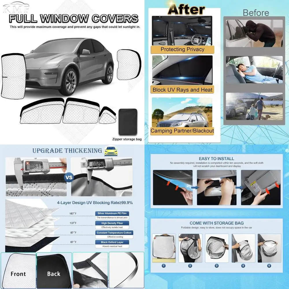 

Тонировка конфиденциальности Tesla Model Y для 2025-2026, 8 солнцезащитных козырьков с УФ-блокировкой, идеально подходит для кемпинга на открытом воздухе