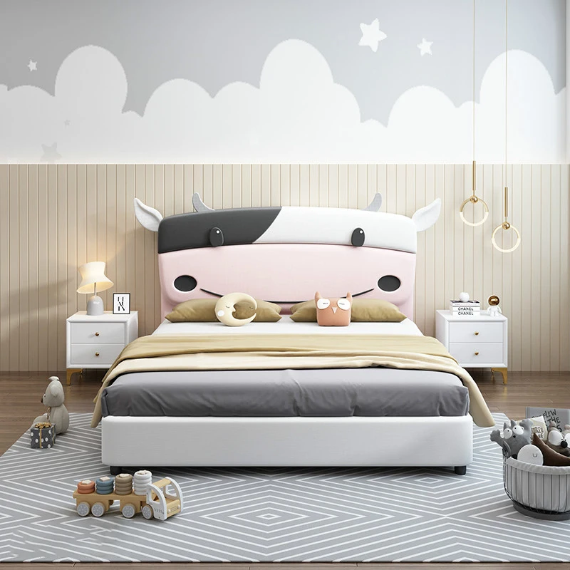 Boy and Girl Bedroom Children's Bed - Twelve Zodiac Animals Cow Solid Wood Bed with Storage Space - Double/single Cartoon Bed