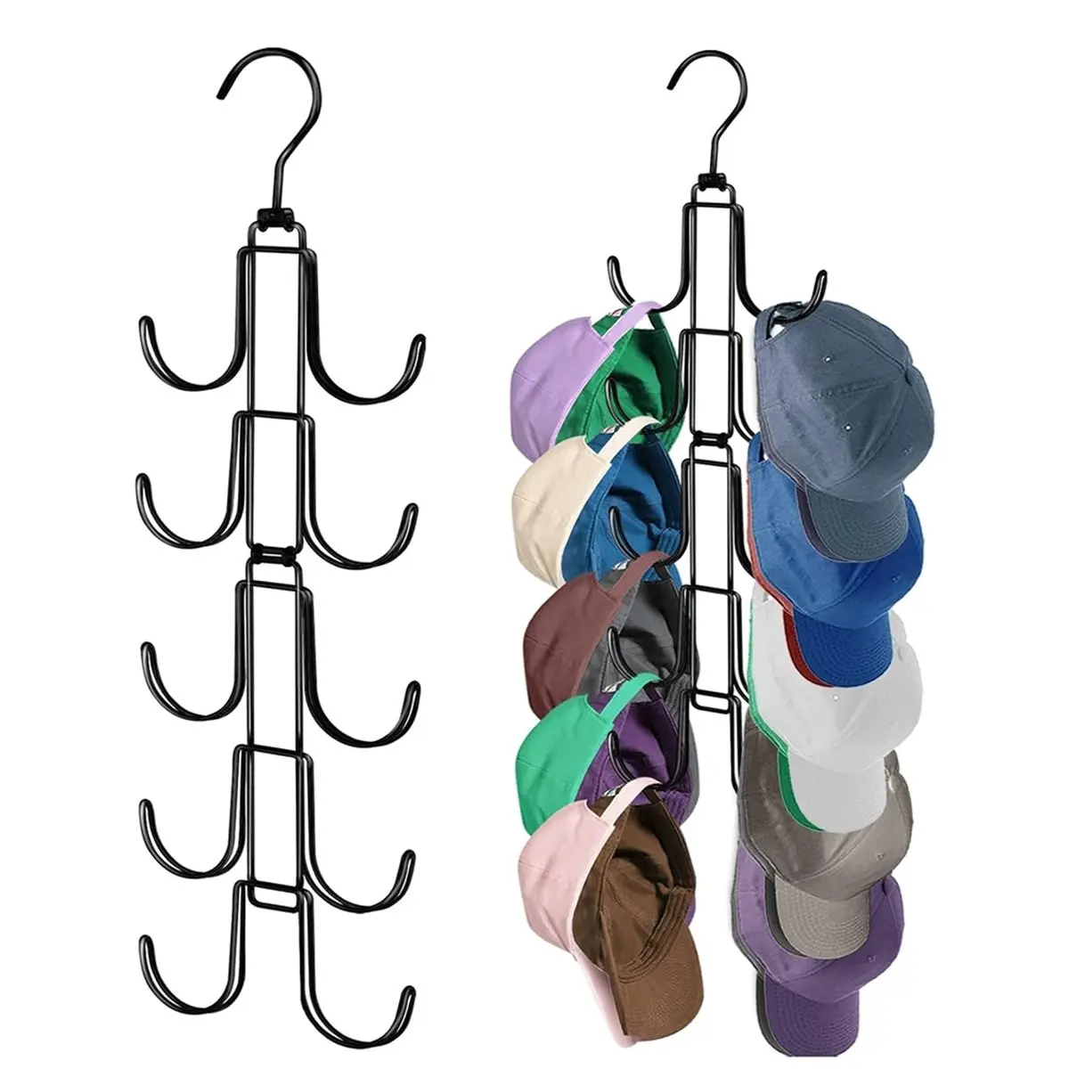 Utility Design 2Pack Hat Organizer for Closet, Foldable Caps Rack with 10 Rotatable Large Hooks, Holds Up to 40 Baseball Caps Me